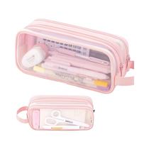 Estojo De Lápis Grande Transparente De Dupla Camada, Bolsa Cosmética Multifuncional Portátil,