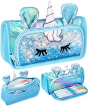 Estojo de lápis LISEVO Cute 3D para meninas e crianças azul Estojo de lápis LISEVO Cute 3D para meninas e crianças azul