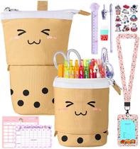 Estojo de lápis LISEVO Cute Boba Stand Up para meninas com conjunto de papelaria