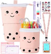 Estojo de lápis LISEVO Cute Boba Stand Up para meninas com conjunto de papelaria