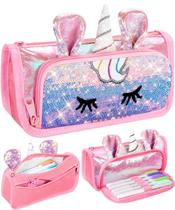 Estojo de lápis LISEVO Cute Unicorn 3D Bolsa de lápis para meninas