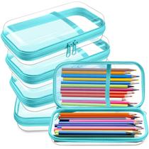 Estojo de lápis Sanwuta de plástico transparente rígido com bolso de malha