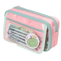 Estojo de lápis transparente de grande capacidade em tecido 20x7x11cm