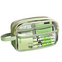 Estojo de lápis transparente de tela de grande capacidade, cor verde