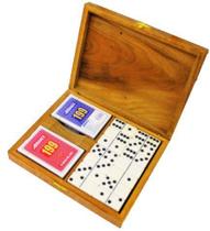 Estojo de madeira com jogos de baralho e dominó - luxo Estojo de madeira com jogos de baralho e dominó - luxo