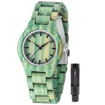 Estojo de madeira para senhora Watch Tiong com alça ajustável verde
