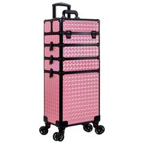 Estojo de maquiagem AROUS 5 em 1 rolante com rodas rosa Estojo de maquiagem AROUS 5 em 1 rolante com rodas rosa