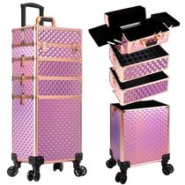 Estojo de maquiagem AROUS Rolling 4 em 1 com rodas rosa Estojo de maquiagem AROUS Rolling 4 em 1 com rodas rosa