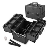 Estojo de maquiagem BYOOTIQUE Pro ajustável com 4 bandejas pretas Estojo de maquiagem BYOOTIQUE Pro ajustável com 4 bandejas pretas
