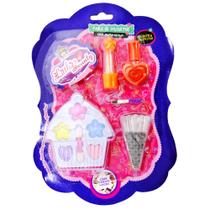 Estojo de maquiagem com sombra + batom e acessorios para boneca little beauty 6 pecas Estojo de maquiagem com sombra + batom e acessorios para boneca little beauty 6 pecas