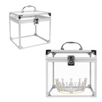 Estojo de maquiagem Donghome Crown Box Clear Acrylic Silver