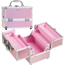 Estojo de maquiagem FRENESSA de 4 camadas com forro rosa com fechadura