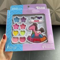 Estojo de maquiagem infantil paleta de sombra e gloss para criança com glitter batom pincel make rosa presente menina Estojo de maquiagem infantil paleta de sombra e gloss para criança com glitter batom pincel make rosa presente menina