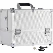 Estojo de maquiagem Joligrace Extra Large com 6 bandejas prateadas
