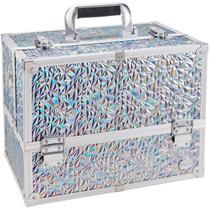 Estojo de maquiagem Joligrace Large com 6 bandejas com fechadura e chave prateada