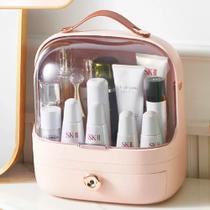 Estojo de Maquiagem Multifuncional Porta Cosméticos Com Tampa e Gaveta - Rosa