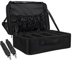 Estojo de Maquiagem Relavel de Couro PU Preto - Dupla Camada Extra Grande Estojo de Maquiagem Relavel de Couro PU Preto - Dupla Camada Extra Grande