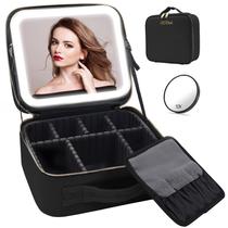 Estojo de maquiagem RRTide Travel com espelho de luz LED 10x