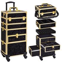 Estojo de maquiagem Somduy 4 em 1 Rolling Organizer Black Gold Estojo de maquiagem Somduy 4 em 1 Rolling Organizer Black Gold