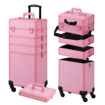 Estojo de maquiagem Somduy Rolling 5 em 1 com tampa rosa Estojo de maquiagem Somduy Rolling 5 em 1 com tampa rosa