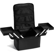 Estojo de maquiagem Stagiant de 4 camadas com compartimentos de nylon preto Estojo de maquiagem Stagiant de 4 camadas com compartimentos de nylon preto