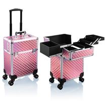 Estojo de maquiagem Stagiant Rolling com rodas em alumínio rosa Estojo de maquiagem Stagiant Rolling com rodas em alumínio rosa