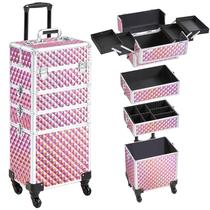 Estojo de maquiagem Yaheetech 4 em 1 com rodas Glitter Pink Estojo de maquiagem Yaheetech 4 em 1 com rodas Glitter Pink