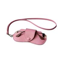 Estojo De Óculos De Sol Em Couro PU Com Cordão, Bolsa Protetora Para Óculos