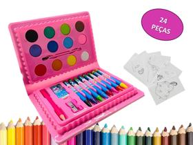 Estojo de Pintura Infantil 24 Peças Interativo Rosa e Verde - Fun Game