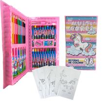 Estojo de Pintura Infantil com Canetinhas, Lápis de Cor e Aquarela Para Colorir - Maleta de Pintar