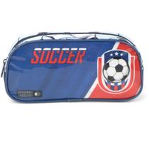 Estojo de Tecido Soccer Grande 1 Zíper Azul