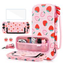 Estojo de transporte + capa protetora + protetor de tela para Nintendo Switch 2 GLDRAM Pink Strawberry