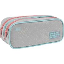 Estojo Duplo Grande Académie Dots Cinza - Tilibra