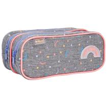 Estojo Duplo Grande Académie Dots Cinza - Tilibra