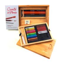 Estojo em Madeira Giz Pastel, Carrés e Crayon com 30 Peças Conte À Paris 50175