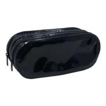 Estojo Emborrachado Duplex Duplo 2 Divisórias Preto Trilharty