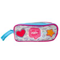 Estojo Escolar 2 compartimentos Happy Gliter Estampado Estojo Escolar 2 compartimentos Happy Gliter Estampado