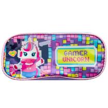 Estojo Escolar 2 Compartimentos Unicórnio Gamer Meninas
