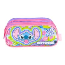 Estojo Escolar 3 Compartimentos Disney Stitch Violeta