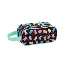 Estojo Escolar Alça e 2 Divisórias Organizador Ursinho Preto Juvenil Feminino Menina Fundamental