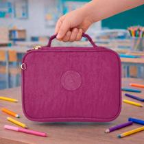 Estojo Escolar Bolsinha Com Alça Box Jumbo Porta Lápis Organizador Elástico Zíper