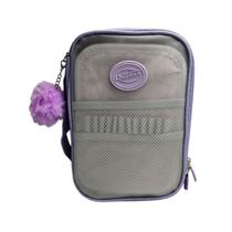 Estojo Escolar Box Grande Lilás Transparente Pompom Moderno Divisória Colorido Organizador Alça