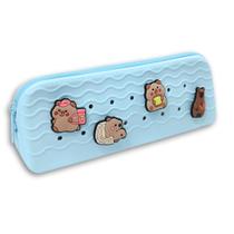 Estojo Escolar Capivara Silicone Kawaii pingente AZUL Papelaria Fofa Capibara