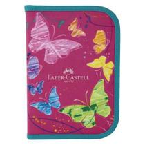 Estojo Escolar de Nylon Borboletas - Rosa - Faber Castell Estojo Escolar de Nylon Borboletas - Rosa - Faber Castell