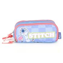 Estojo Escolar Disney Stitch 3 divisórias - Azul Claro