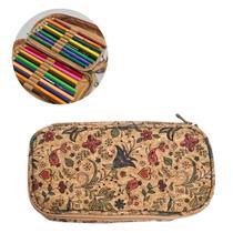 Estojo Escolar Duplo Estampa Floral Vibrante Cortiça Grande Box Lápis Materia Colorido Estudante Estojo Escolar Duplo Estampa Floral Vibrante Cortiça Grande Box Lápis Materia Colorido Estudante