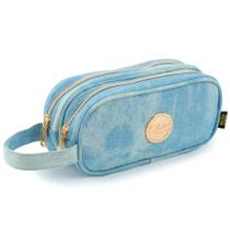 Estojo Escolar Duplo Feminino Jeans Glitter Seanite Super Reforçado Estojo Escolar Duplo Feminino Jeans Glitter Seanite Super Reforçado