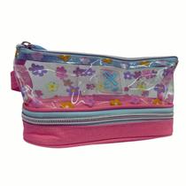 Estojo Escolar Duplo Rosa Florido Dois Compartimentos Estojo Escolar Duplo Rosa Florido Dois Compartimentos
