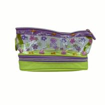 Estojo Escolar Duplo Verde Florido Dois Compartimentos Estojo Escolar Duplo Verde Florido Dois Compartimentos