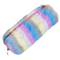 Estojo Escolar Feminino Colorido De Pelúcia Porta Lápis Canetas Objetos Pompom Zíper